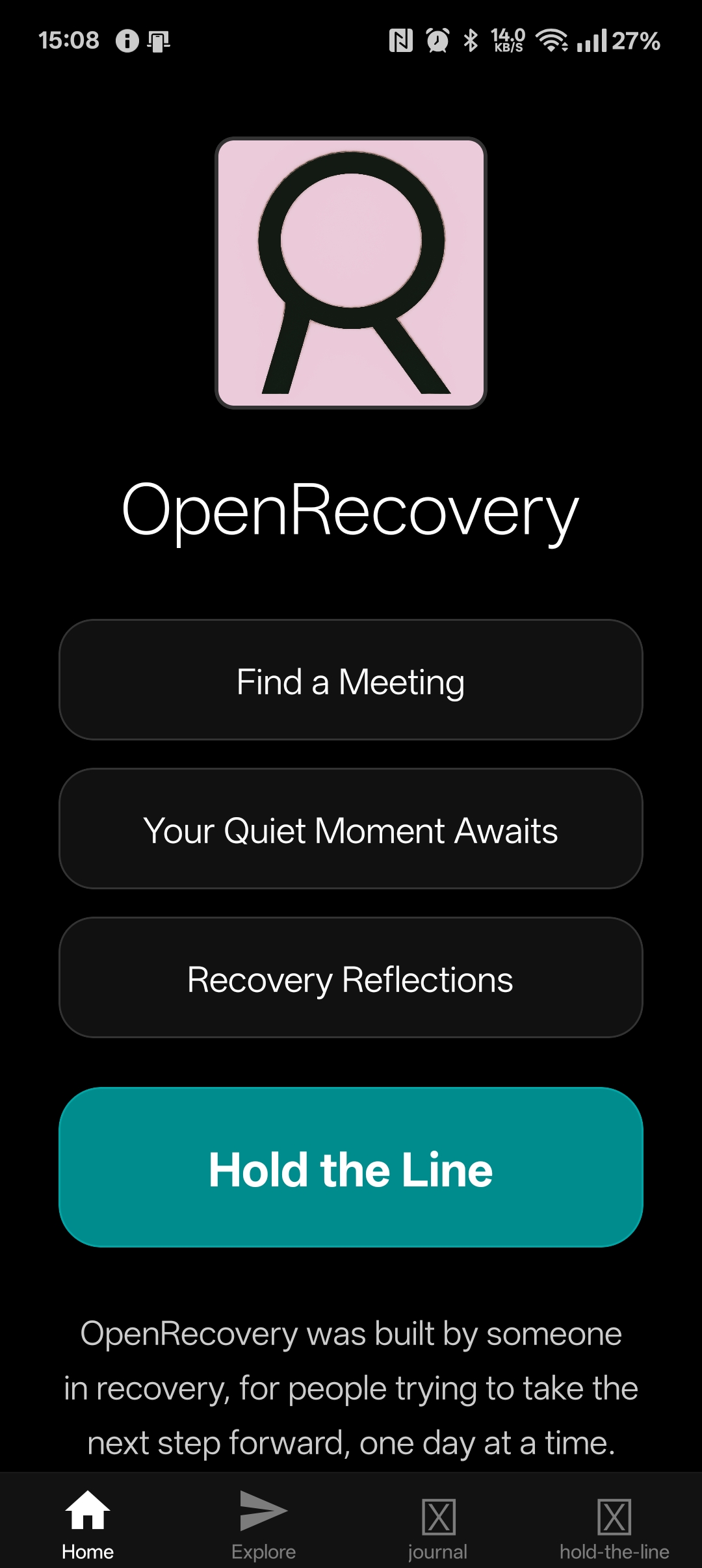 OpenRecovery app prototype screenshot